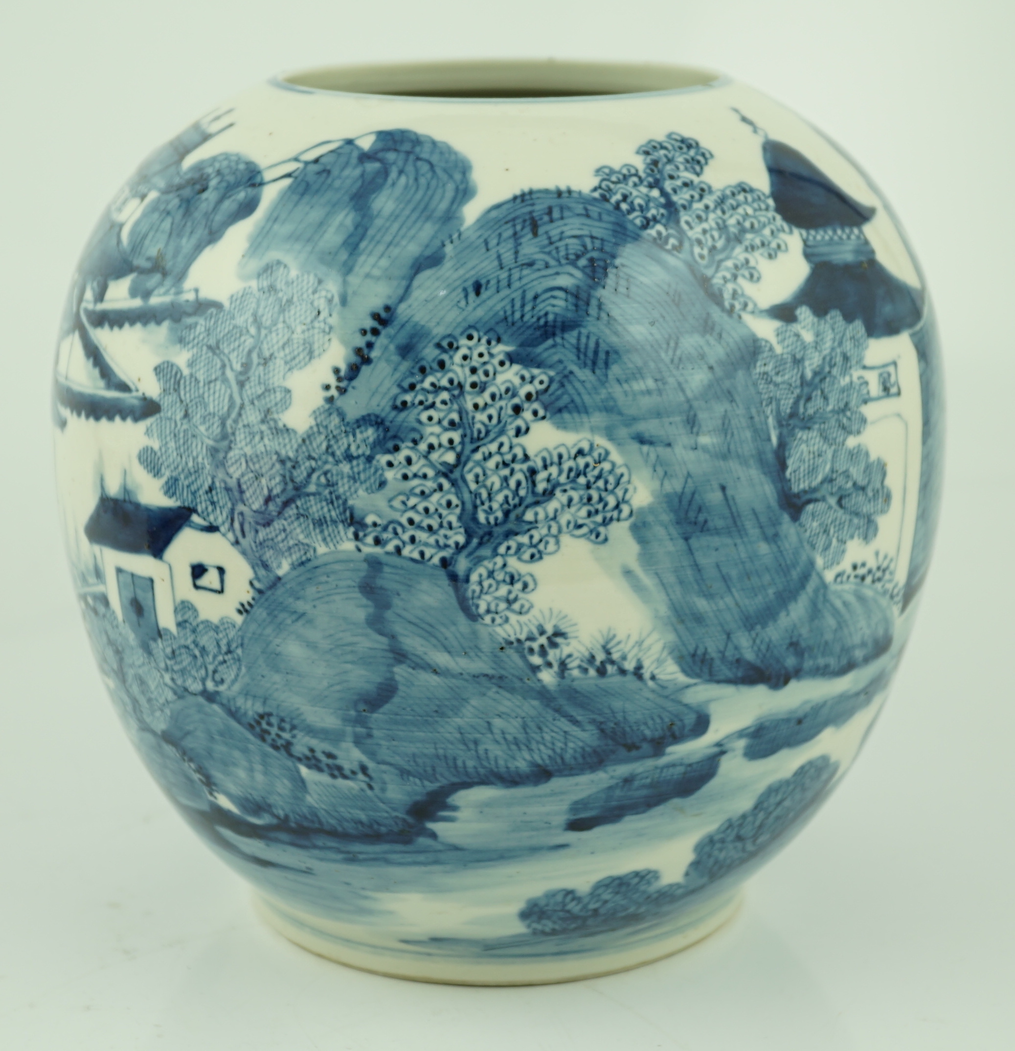 An unusual Chinese blue and white globe-shaped vase, late 19th century
